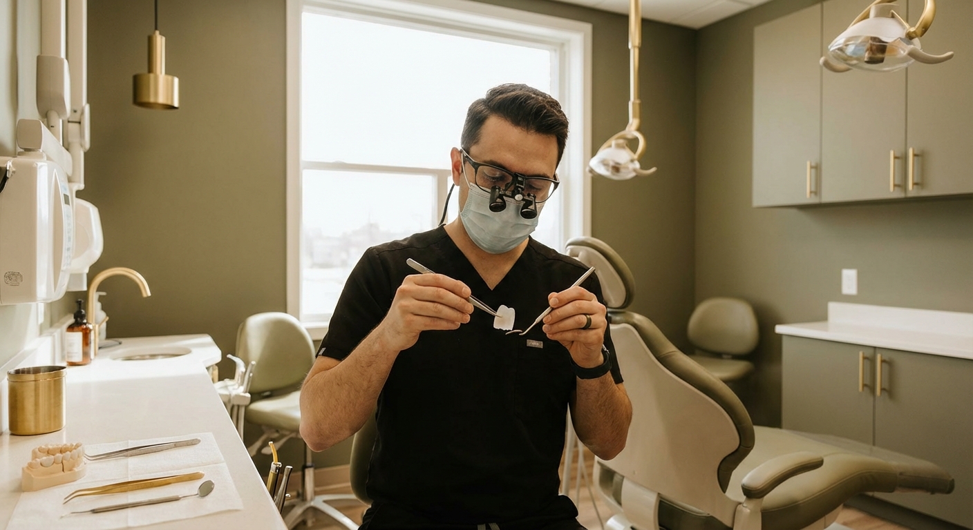 Procedimento de lente de contato dental sendo realizado por dentista em Goiânia